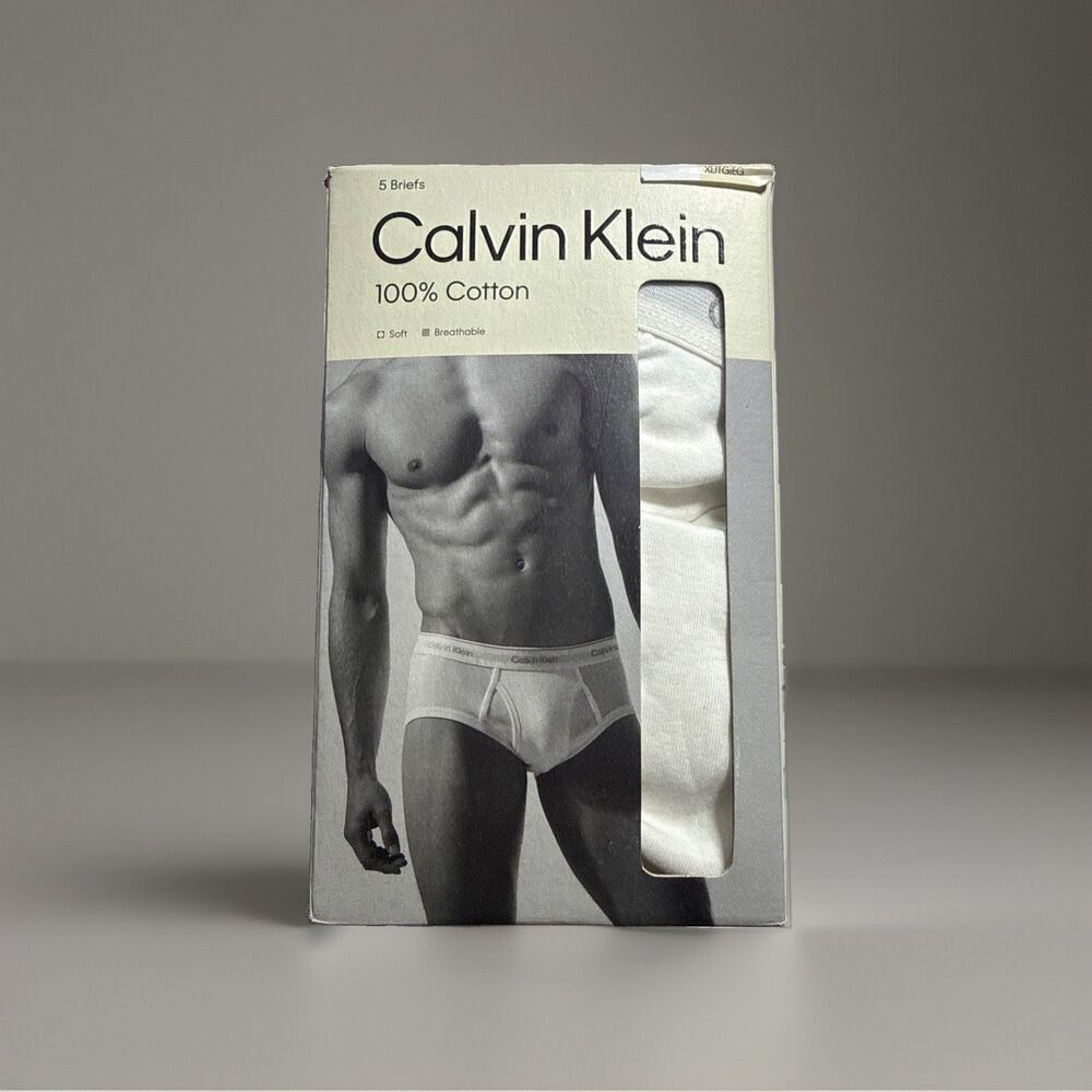 Mens Calvin Klein 5 Pack White Lg Cotton Briefs MSRP $76.50